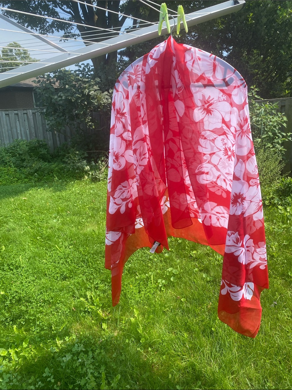 Red and White Tropical Print Scarf Cover-up